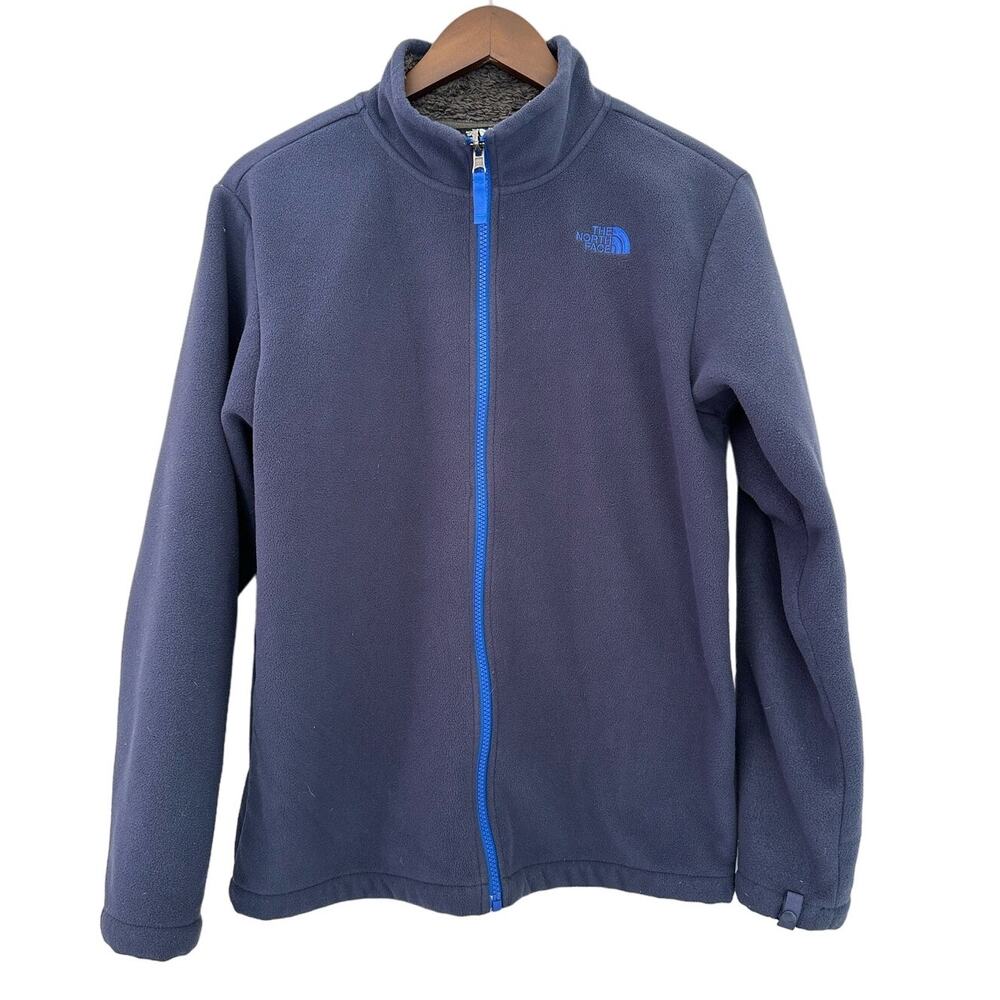 The North Face Boys' Grey Fleece Jacket with Blue Trim XL (18/20) Sherpa Lined
